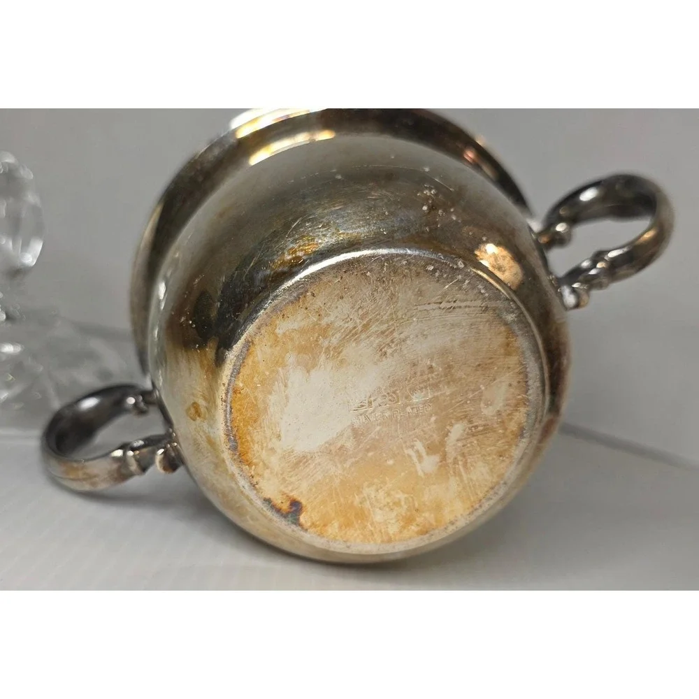 Sheridan Sugar Bowl OS Silver Fair Vintage Silver Plated Cut Glass‎ Lid